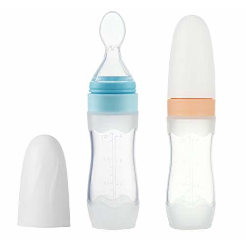 PandaEar (2 Pack) Silicone Baby Food Dispensing Spoon|4 oz Infant Fruit Squeeze Feeder| Travel Friendly Kids Toddlers Boys Girl (Blue)