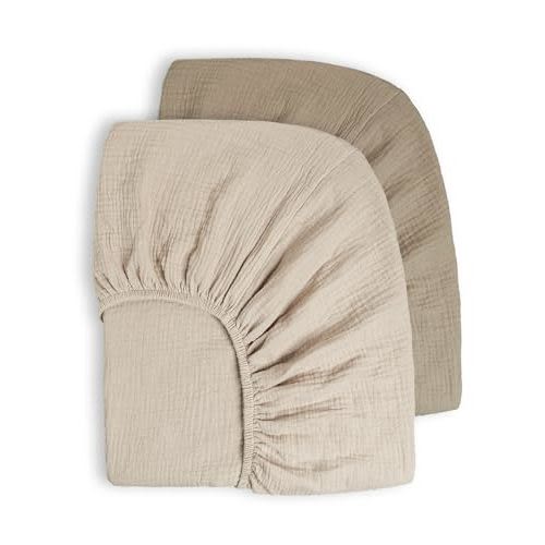 Bearmoss Muslin Crib Sheets 100% Cotton Baby Crib Sheets Fitted for Standard Crib Mattress & Toddler Bed Mattress 52"x28" Soft Breathable Crib Sheets Neutral for Boys Girls - 2 Pack (Oat Latte)