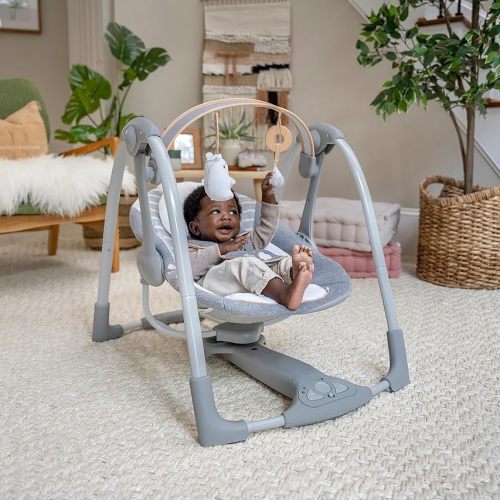 Ingenuity ConvertMe 2-in-1 Compact Portable Automatic Baby Swing & Infant Seat, Battery-Powered Vibrations, Nature Sounds, 0-9 Months 6-20 lbs (Nash)