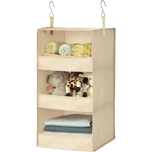 GRANNY SAYS 3-Shelf Hanging Closet Organizer, Khaki Closet Storage Hanging Shelves