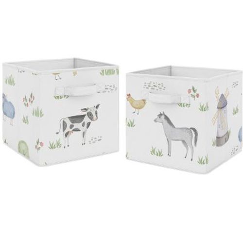 Sweet Jojo Designs Boy Or Girl Gender Neutral Unisex Fabric Storage Bins Set Farm Animals