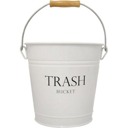 iDesign 3.3-Gallon Metal Pail Trash Bucket Wastebasket with Wooden Handle, White