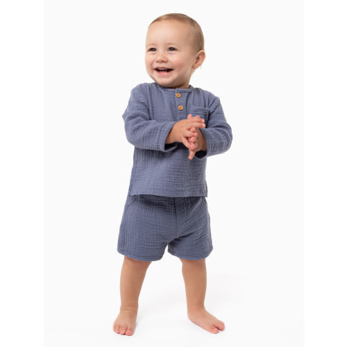Modern Moments by Gerber Baby Boy Long Sleeve Top and Short Outfit Set, Sizes 0/3 Months - 24 Months
