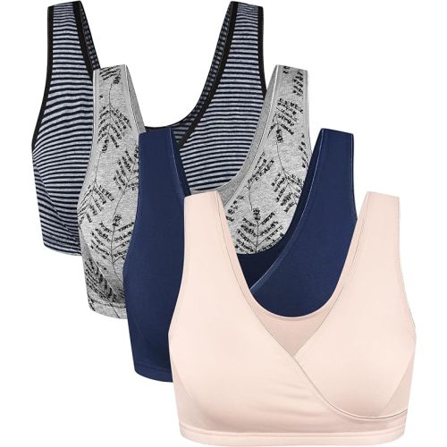 CAKYE 4 Pack Nursing Sleep Bras for Maternity and Breastfeeding Comfort Cotton Bralette