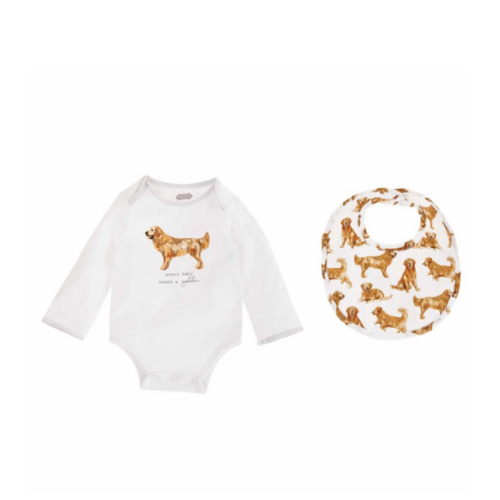 Golden Dog Bodysuit and Bib Set | Mud Pie
