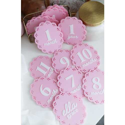 Scalloped Baby Monthly Milestone Markers | 3D-Printed Custom Name Sign Photo Prop Set & Newborn Gift