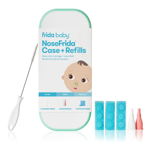 Frida Baby NoseFrida Case + Refills Accessories Kit, Includes Storage Travel Case, Bristle Cleaning Brush, 9 Hygiene Filters & 2 Tips for Cleaning and Storage of the NoseFrida Nasal Aspirator for Baby