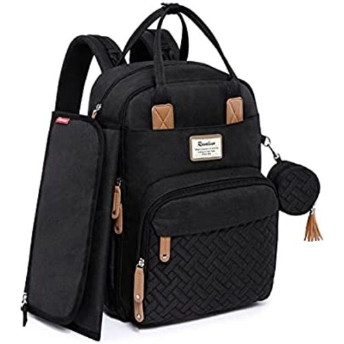 RUVALINO Diaper Bag Backpack, Neutral All-in-One Baby Bags for Boy Girl, Multifunction Large Travel Backpack with Portable Changing Pad, Stroller Straps, Pacifier Case and Insulated Pockets, Black