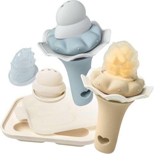 Moonkie Baby Fruit Feeder with Freezer Tray | BPA Free Silicone Infant Food Feeder | Two Sizes Pouches and Breastmilk Popsicle Molds for Cooling Relief | Baby Shower Gifts 4 Months+, 2 Pack
