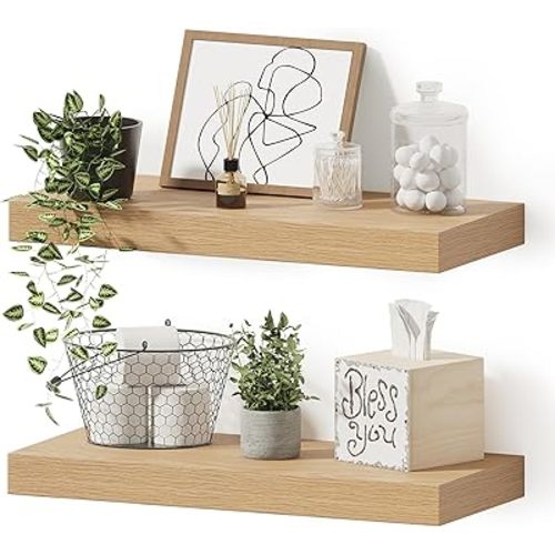 Bathroom Long Floating Shelves for Wall,Over Toilet Wall Mounted Farmhouse - Wall Mounted Modern Farmhouse 16 inch Set of 2