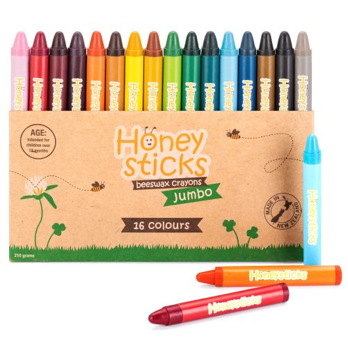 Honeysticks Jumbo Crayons (16 Pack) - Non Toxic Crayons for Kids - 100% Pure New Zealand Beeswax