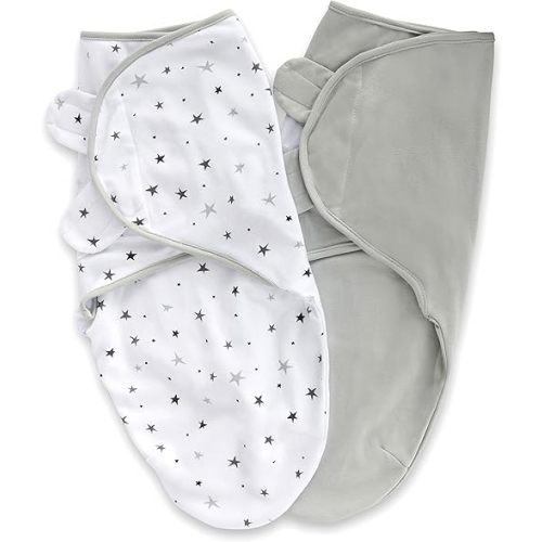 Ely's & Co. Adjustable Swaddles for Newborn, Baby Swaddles 0-3 Months, Velcro Swaddle Sack for Baby Girl/Boy, 2 Pack (Grey Star)