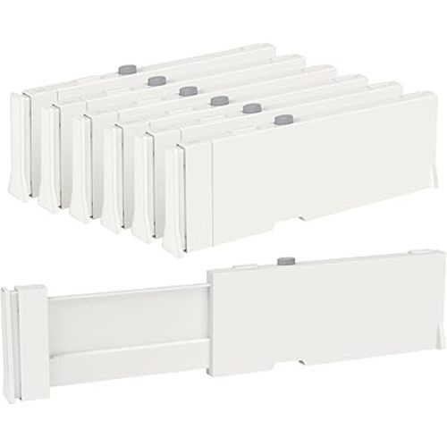 Vtopmart Drawer Dividers for Clothes 6 Pack, Adjustable 4" High Expandable from 11.6"-17" Dresser Drawer Organizer, Plastic Drawers Separators for Dresser, Baby Clothes, Kitchen and Office Storage