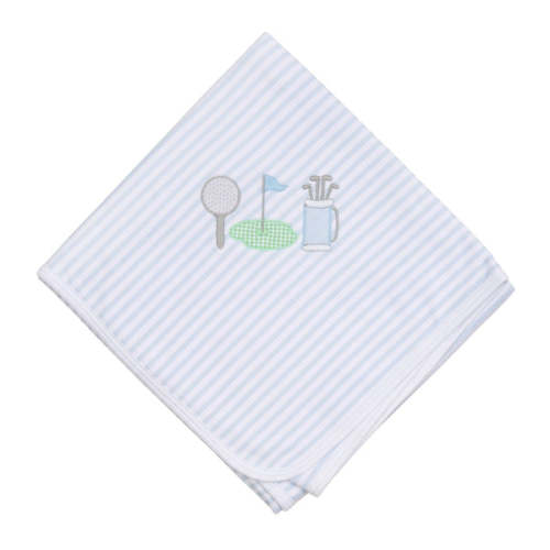 Putting Green Applique Receiving Blanket - Light Blue