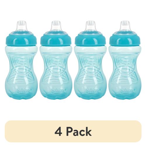 (4 pack) Nuby No-Spill Easy Grip Aqua Blue Soft Spout Sippy Cup, 10 fl oz