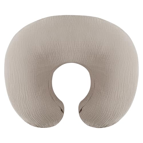 Muslin Nursing Pillow Cover Soft 100% Cotton Feeding Pillow Slipcover Fits Standard Infant Nursing Pillow or Positioner for Baby Boy and Girl, Fog