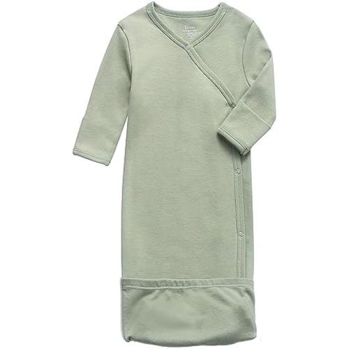 O2 BABY 100% Organic Cotton Kimono Gown with Mittens & Fold-Over Pouch, Unisex Long Sleeve Infant Sleeper Sleeping Bag