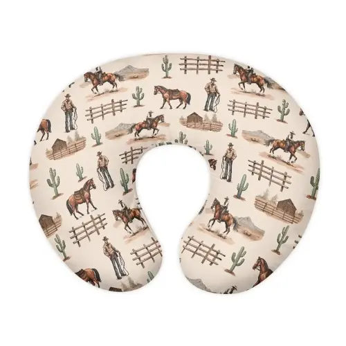 Cow Boy Nursing Pillow Cover for Baby Boys Breastfeeding Pillow Slipcover with Hidden Zipper Nursing Pillow Case for Newborn Girls Horse Breast Feeding Pillowcases Stain Resistant Beige