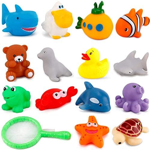 Liberty Imports 15 PCS Water Bath Squirties - Fun Floating Squeeze and Squirt Bathtub Squirters - Ideal Toys for Kids, Babies, Toddlers Bathtime (Ocean Animals)