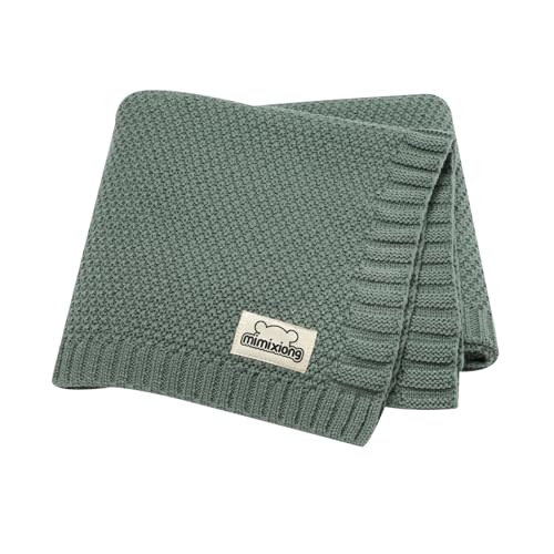 mimixiong Baby Blanket Knit Swaddle Blanket Soft Warm Crochet Neutral Receiving Unisex Baby Blanket for Boys and Girls Dark Greenish 40 x30 Inch