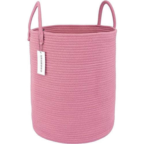Cotton Rope Laundry Basket Hamper for Clothes Woven Storage Basket for Living Room Bedroom Boho Tall Rope Baskets for Blanket Toys Pillow Towels Baby Nursery Hamper Bin grape purple