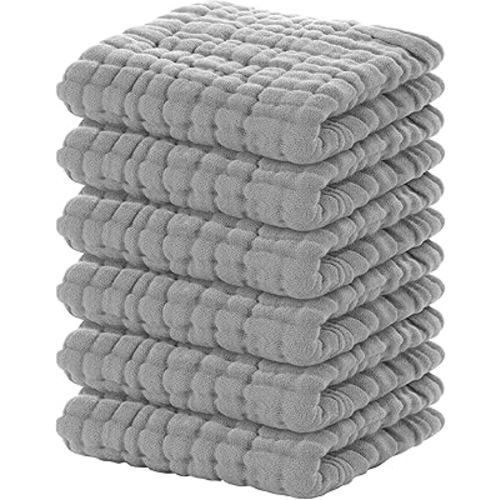 Yoofoss Muslin Baby Washcloths 100% Organic Cotton Face Towels 6 Pack Wash Cloths for Baby 12x12in Soft and Absorbent Baby Wipes (Grey)