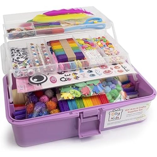 Olly Kids Arts and Crafts Supplies Set- 1000+ Pieces Giftable Craft Box for Kids: DIY Craft Supplies for Toddlers, School Project, and Homeschool