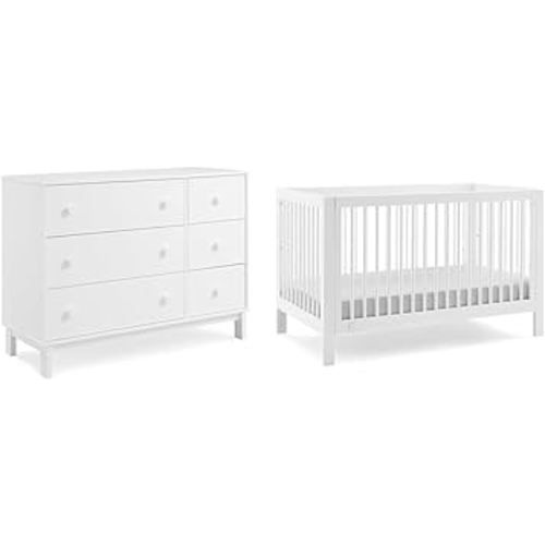 Delta Children babyGap Legacy 6 Drawer Dresser and Charlie 6-in-1 Convertible Crib Bundle - Bianca White