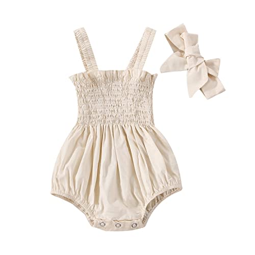 Newborn Baby Girl Bodysuit Sleeveless Halter Frill Romper One-piece Jumpsuit with Headband Summer Clothes Set