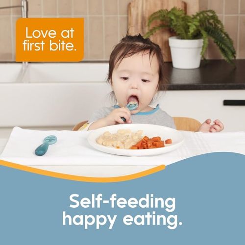 NumNum Baby Spoons Set, Baby Essentials Pre-Spoon GOOtensils for 12+ Months, First Stage Self-Feeding Spoons for Baby Led Weaning (BLW), Silicone Toddler Utensils, BPA-Free, 2 Pack Green