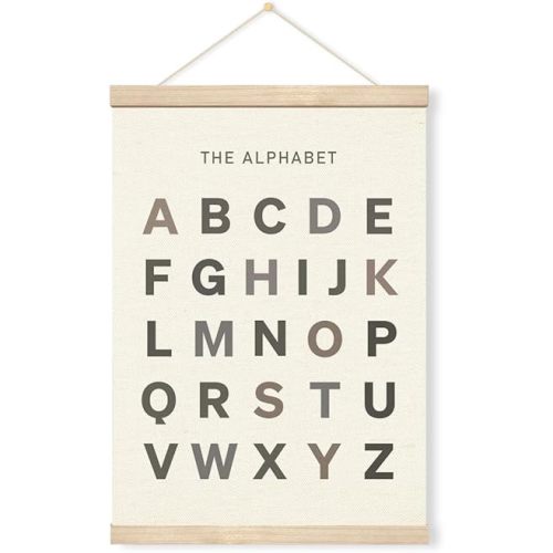 Educational ABC Alphabet Wall Art, Alphabet Poster Framed with Wood Hanger, ABC Educational Wall Decor for Boys Nursery, Bedroom Playroom Toddler and Kids Room 12x16 Inches