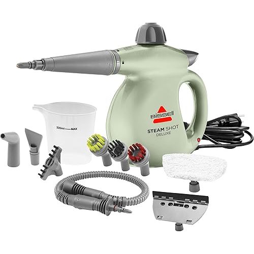 BISSELL Steam Shot Deluxe handheld pressurized steamer for maintenance cleaning with 10 cleaning tools