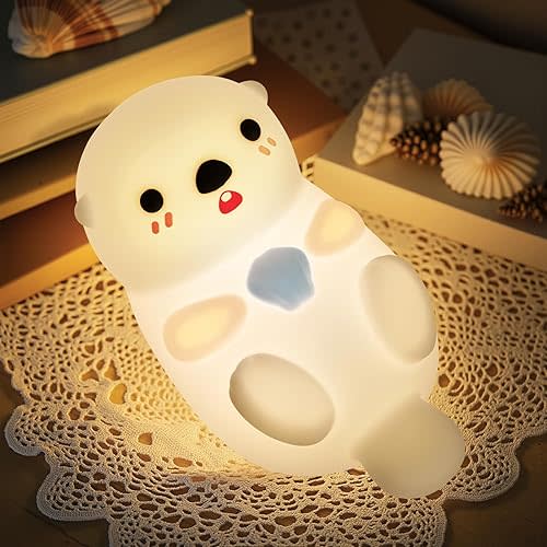 Otter Night Light for Kids, Cute Otter Lamp 1200 mAh Dimmable Silicone Nightlight, Kids Night Light, Nursery Table Lamp Animal Lamp, LED Rechargeable Lamp for Toddler Room Decor, Sea Otter Gifts Baby