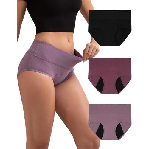 INNERSY Period Underwear for Women Leakproof High Waisted Menstrual Cotton Panties 3 Pack