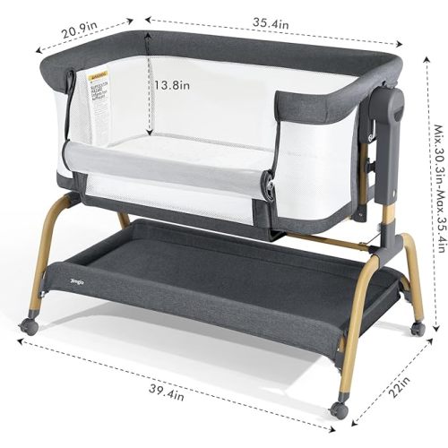 3 in 1 Baby Bassinet, Bedside Bassinet for Baby, Rocking bassinet with Storage Basket and Wheels, Adjustable Height Bassinet Bedside Sleeper, Easy Folding Portable Crib for Newborn