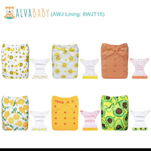 (All packs) AWJ Cloth Diapers 6 Pack with 6pcs 4-Layer-Bamboo-Inserts One Size Adjustable Washable Reusable Pocket Cloth Diapers for Summer