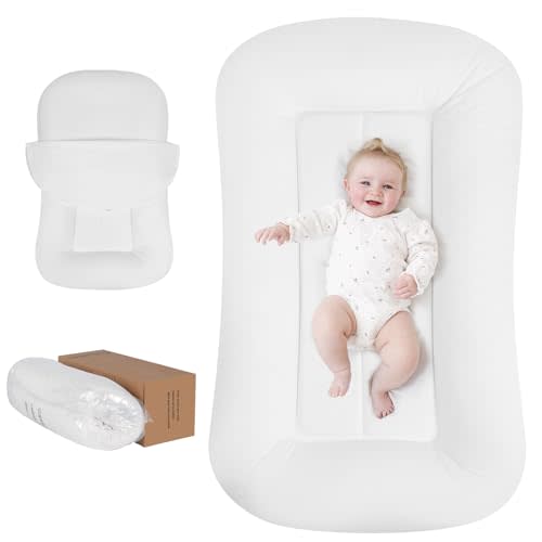 Baby Lounger-Infant Lounger for Newborn, 0-24 Months, Portable Tummy Time Mat for Home and Travel, Breathable Cotton(Cover Included), Supervised Use, Baby Essentials(White), Pallet of Product