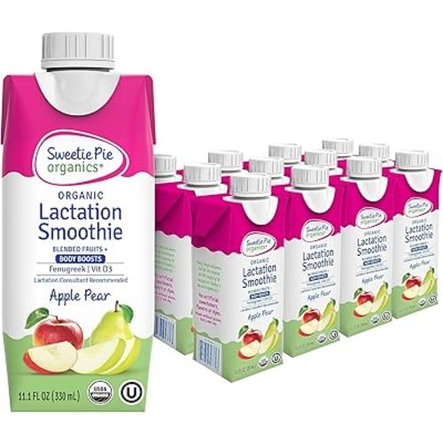 Sweetie Pie Organics Lactation Smoothie, Apple Pear, Supports Breastmilk Production for Nursing and Pumping - No Artificial Sweeteners, Flavors or Dyes, 4 Pack