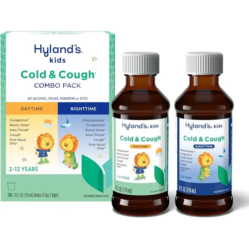 Hyland's Kids Cold and Cough, Day and Night Combo Pack, Cold Medicine for Ages 2 and up, Syrup Cough Medicine for Kids, Nasal Decongestant, 4 Fl Oz (Pack of 2)