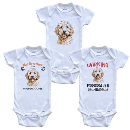 Really Awesome Shirts Brother is a Goldendoodle Funny Dog Breed Baby Bodysuit Bundle (3 Piece Set)