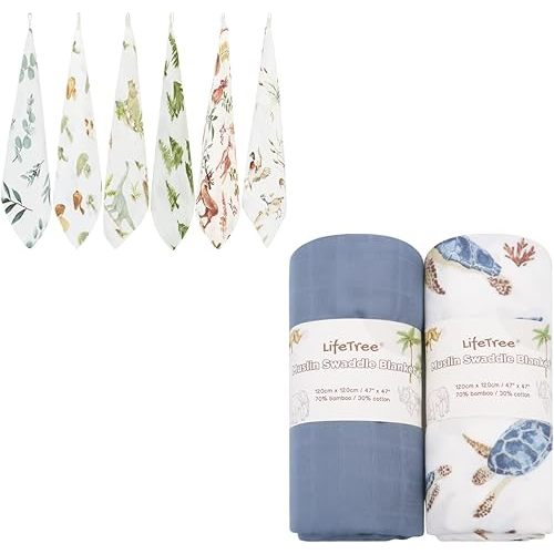 LifeTree Muslin Swaddle Blankets Neutral, Baby Washcloths Sea Turtle Swaddling Wrap Nursery Receiving Blanket for Boys & Girls