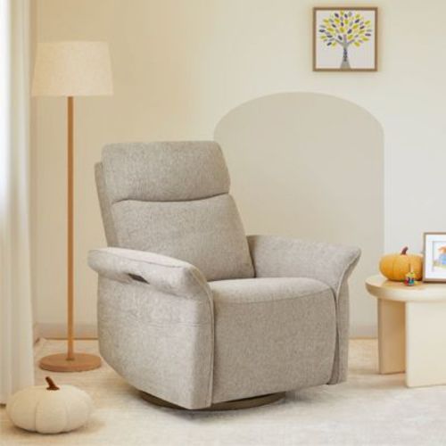 Spruce & Spring Taupe Power Swivel Recliner Chair Triple-Motor Nursery Glider
