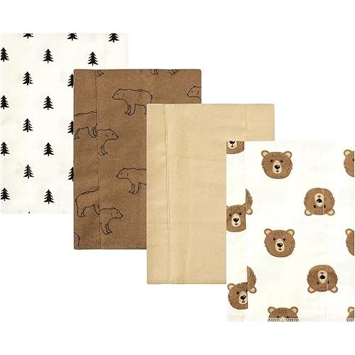 Hudson Baby Unisex Baby Cotton Flannel Burp Cloths, Brown Bear 4 Pack, One Size