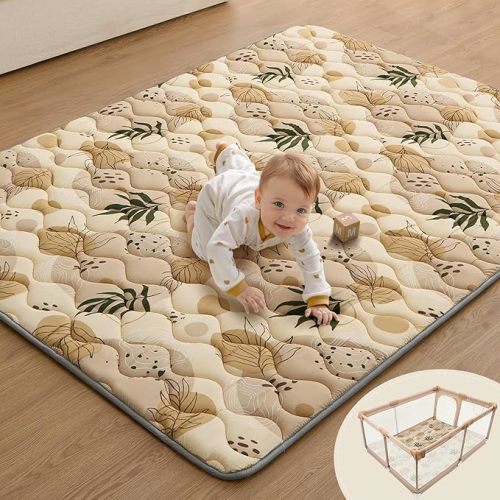 Blissful Diary Baby Play Mats for Floor, 72x48 Inch Extra Thicker & Large Soft Cushioning Foam Playmats for Babies and Toddlers, Foldable Washable Baby Crawling Mat for Playpen, Boho Design