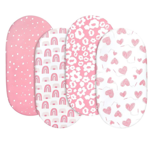 Gllquen Baby Bassinet Sheets 4 Pack, Breathable Cozy Fitted Mattress Sheet, Elastic Travel Crib Fashionable Floral Pattern, Standard Cradle Safe Sheets for Baby Boys Girls 32"x16"(Love)