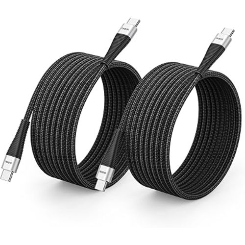 Extra Long USB C to USB C Cable 15FT 2Pack 100W, USB C Charger Cable Fast Charging Cord Braided, Type C Cable for iPhone 16 15/15Plus/15Pro/Max, MacBook Pro/Air, iPad Pro/Air/Mini,Samsung,Pixel,Laptop