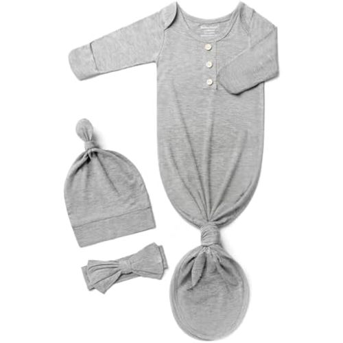 Newborn Baby Knotted Gown, Super Soft Silky Infant Sleeper, Baby Girl Sleep Gown with Mittens, Bow, and Hat Set