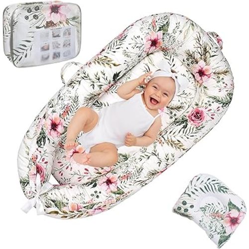 𝗯𝗮𝗯𝘆 Lounger for 𝗻𝗲𝘄𝗯𝗼𝗿𝗻 for 𝗯𝗮𝗯𝘆 0-12𝗠 𝗕𝗮𝗯𝘆 𝗻𝗲𝘀𝘁 Mattress Soft 𝗶𝗻𝗳𝐚𝗻𝘁 Floor Bed for 𝗶𝗻𝗳𝐚𝗻𝘁 Co-Sleeping Travel Essentials(Color:Flower)