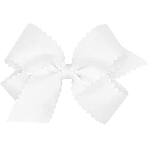 Wee Ones Girls' Classic Grosgrain Hair Bow with Scalloped Edges, No-Slip Hair Clip, Handmade, White, Medium