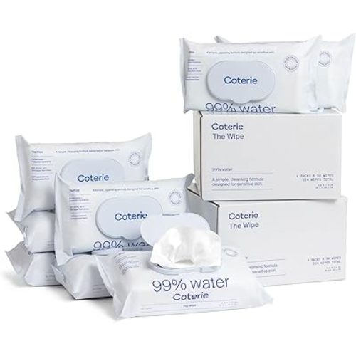 Coterie Baby Wipes, 8 Pack, 448 Count, Unscented Wipes, 99% Purified Water, Plastic-Free & Plant-Based Fibers, Fragrance Free Hypoallergenic Sensitive Skin Baby Essentials, Clean Ingredients